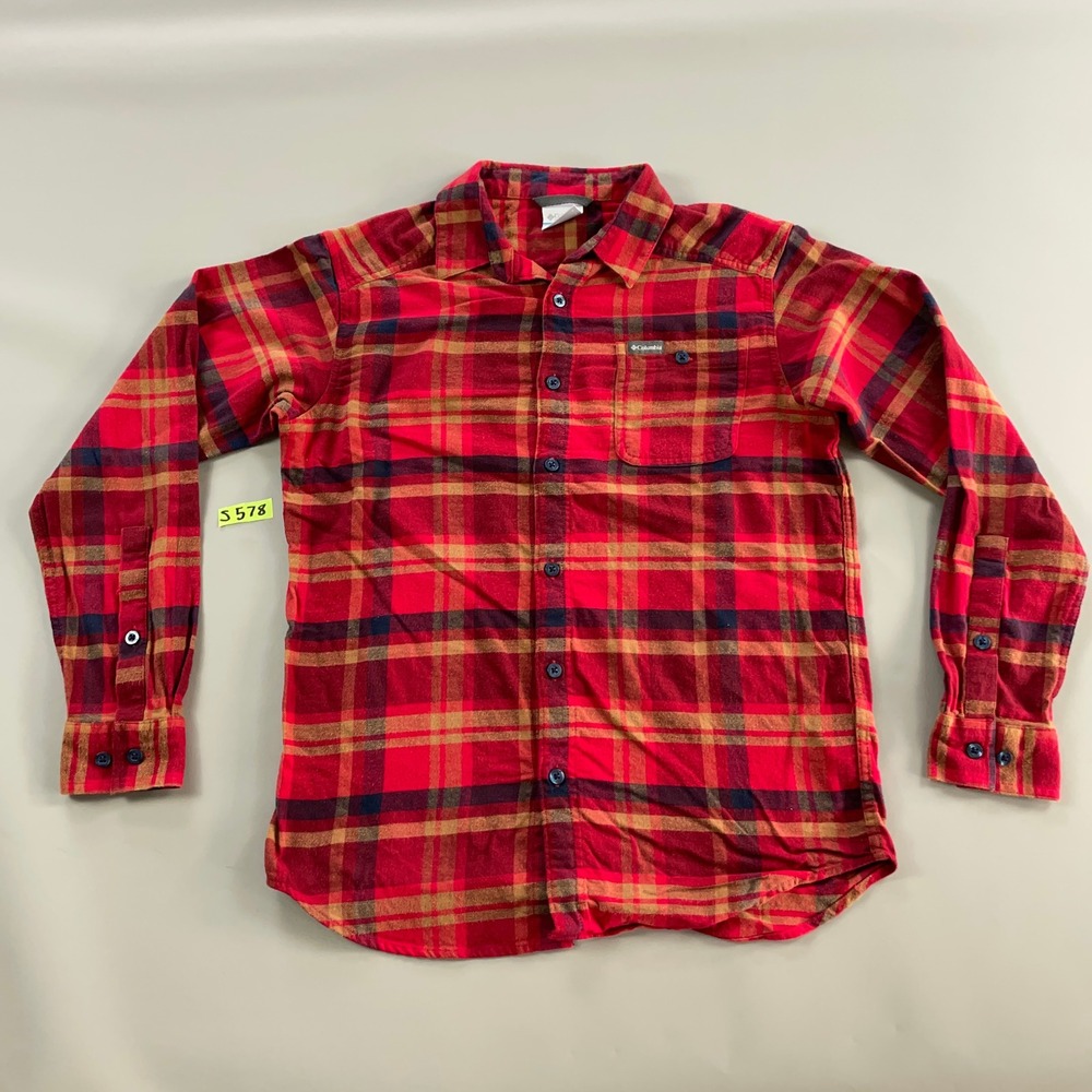 Columbia Mens Small Red Plaid Long Sleeve Button Down Flannel Shirt